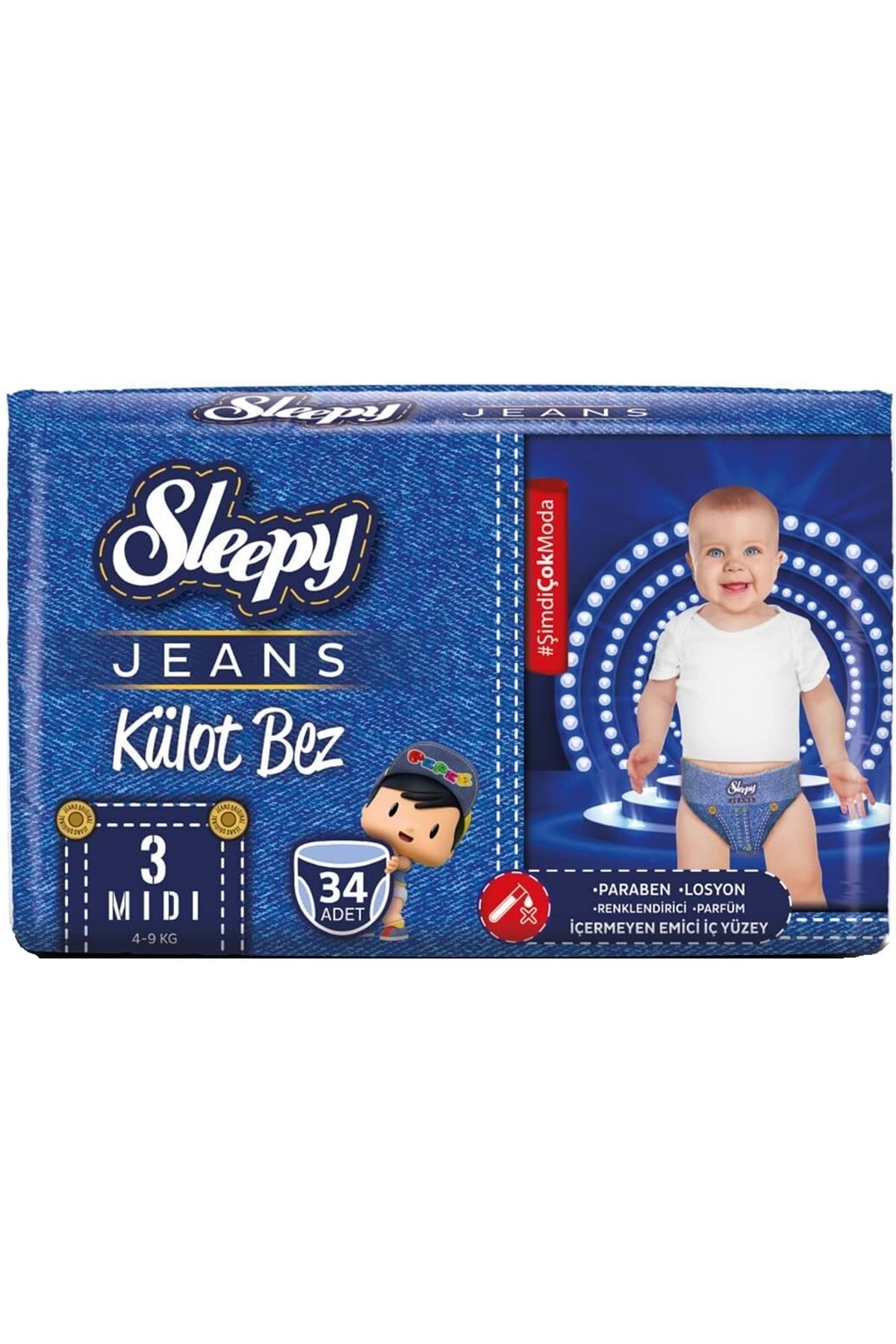Sleepy Külot Bebek Bezi Jeans Jumbo Beden:3 (4-9Kg) Midi 34 Adet fotoğrafı 2 (önizleme)