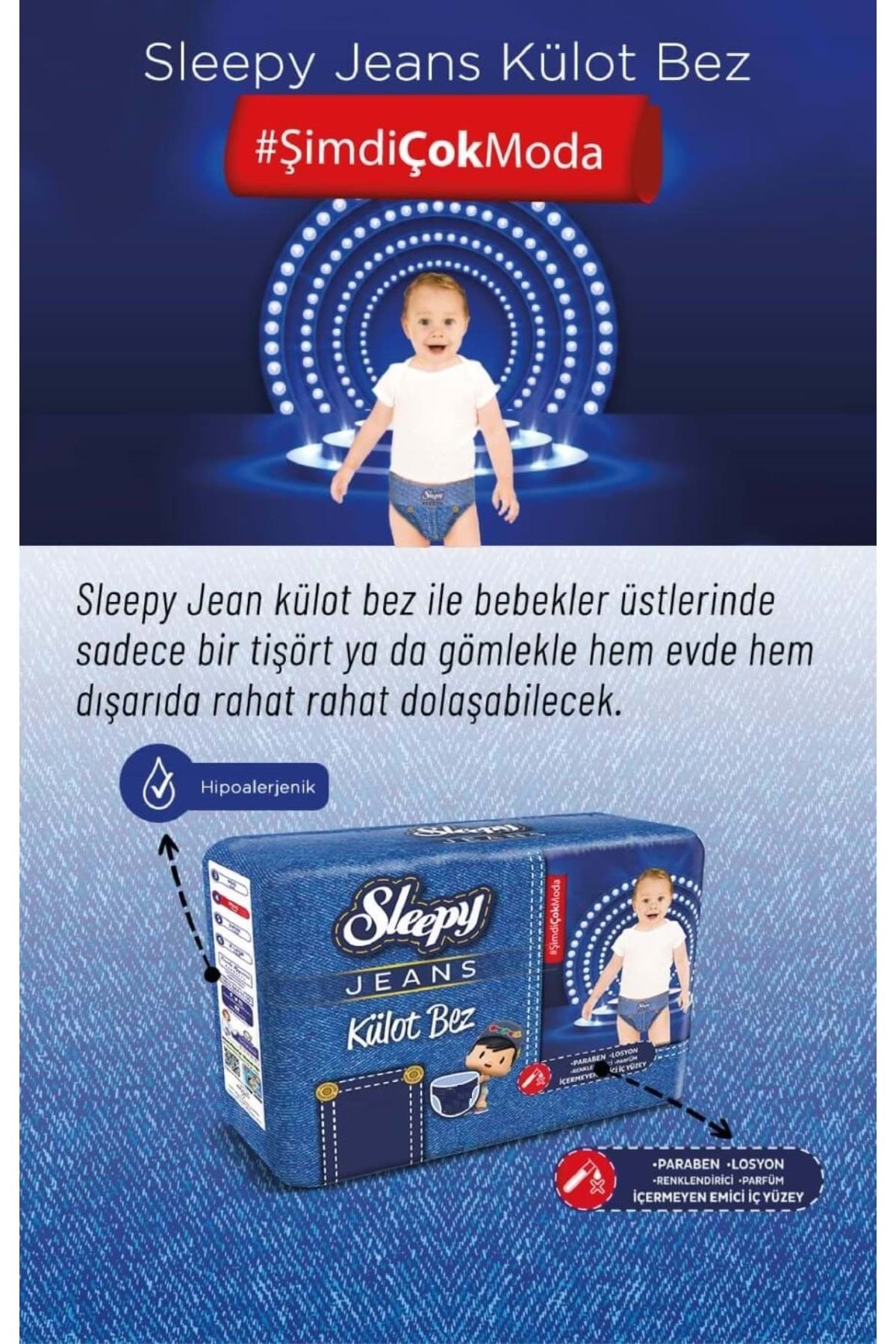 Sleepy Külot Bebek Bezi Jeans Jumbo Beden:3 (4-9Kg) Midi 34 Adet fotoğrafı 3 (önizleme)