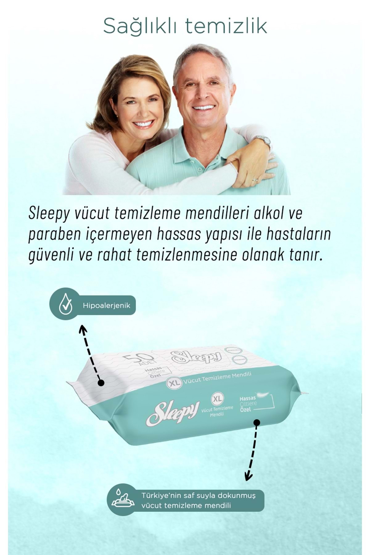 Sleepy Hasta Vücut Temizleme Islak Mendil Havlu 50 Yaprak XL (6 Lı Set) fotoğrafı 2 (önizleme)
