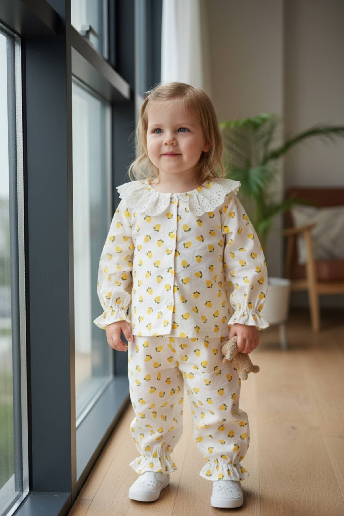Soft and Baby Kız Çocuk Limon Fır Fır Yaka Pijama Takımı (1 BEDEN BÜYÜK TERCİH EDİNİZ) fotoğrafı 5 (önizleme)
