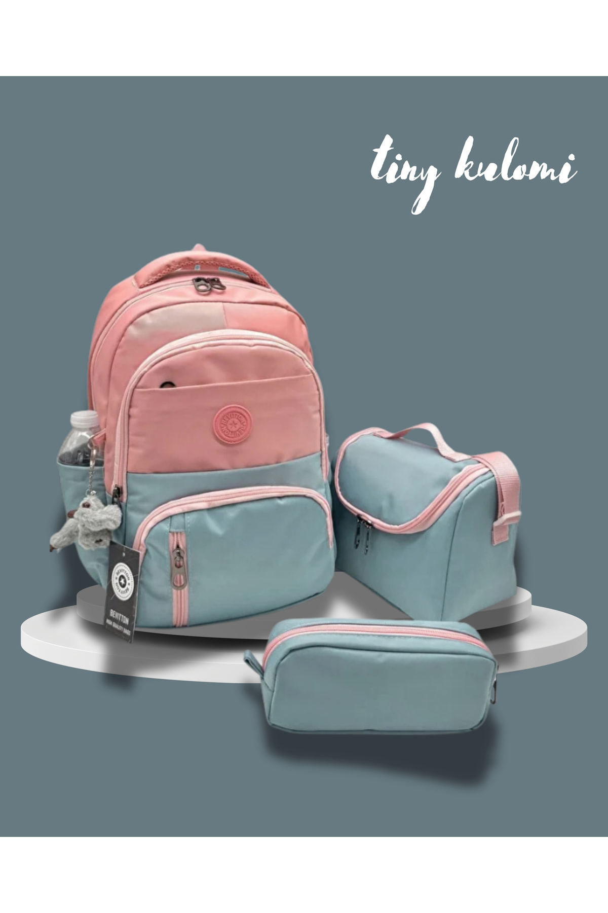 Tiny Kulomi Simple Primary School Bag Plain Satin Fabric Waterproof Primary School Backpack 8010 Powder-Blue