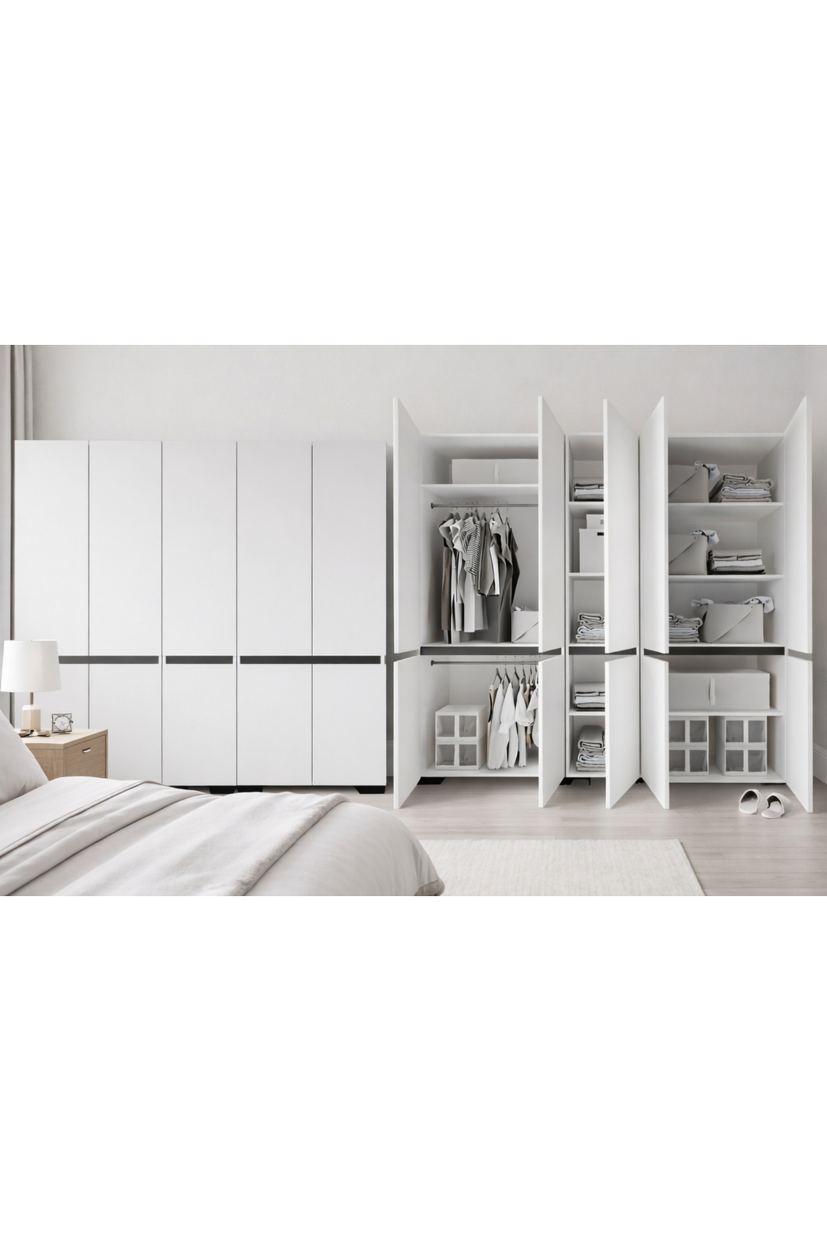 Florence 10-Door Flr10-A2FR White- Anthracite Wardrobe -Multipurpose Wardrobe -Freight