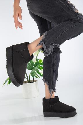 ibrahim müslü Kalın Tabanlı Siyah Içi Tüylü Mini Kadın Bot