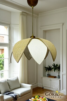 Göksu Lighting Rattan Pervane Model Sarkıt Avize Salon Oturma Odası Hol Antre...