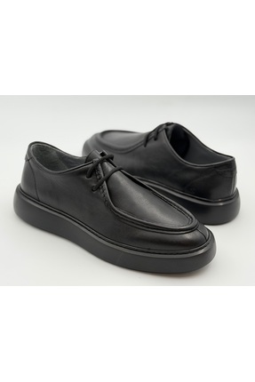 THE SHOESS HAKİKİ DERİ BAĞCIKLI EVA TABAN CASUAL SİYAH ERKEK AYAKKABISI