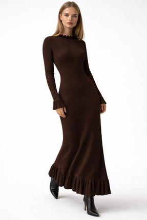 NAYRA LABEL Triko Fılfırlı Uzun Elbise