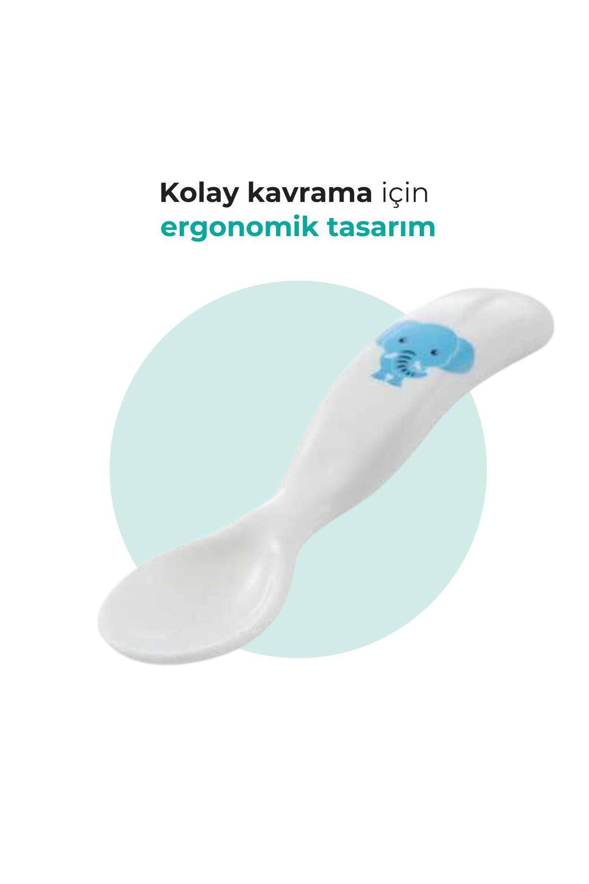 Mamajoo Ergonomik Beslenme Kaşık Çatal Seti Mavi & Fil, 6 Ay+ İkili fotoğrafı 3 (önizleme)