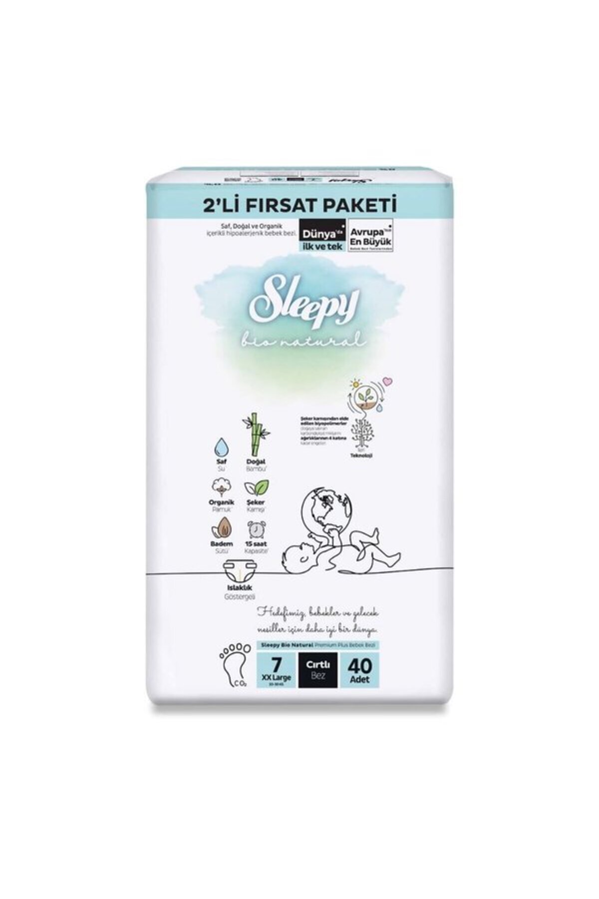 Sleepy Bio Natural Bebek Bezi 7 Numara Xlarge 2'li Fırsat Paketi 40'lı fotoğrafı 2 (önizleme)