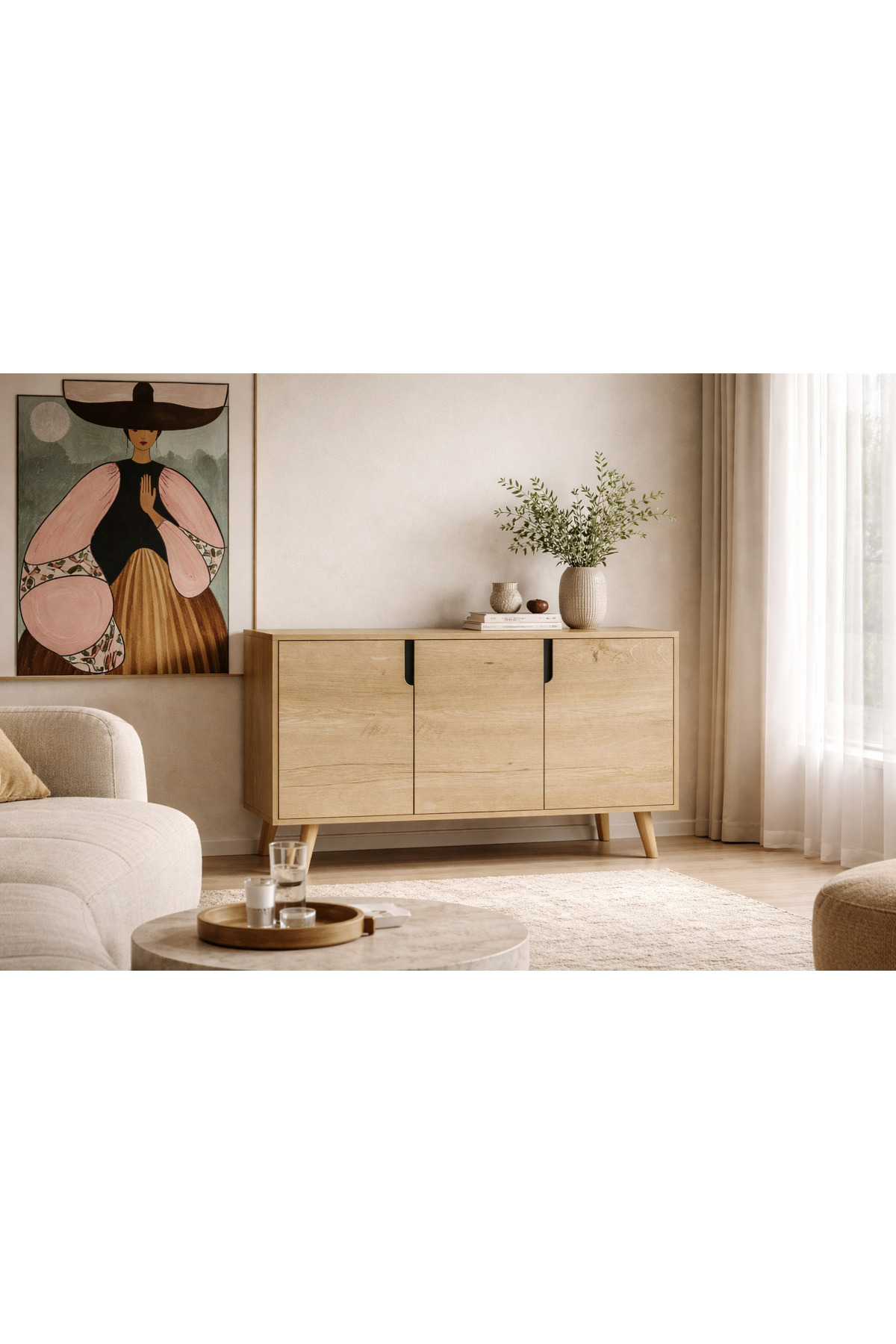 Verona 120 Cm Console, Coffee Corner, TV Unit, Multi-purpose Wooden Leg Console S