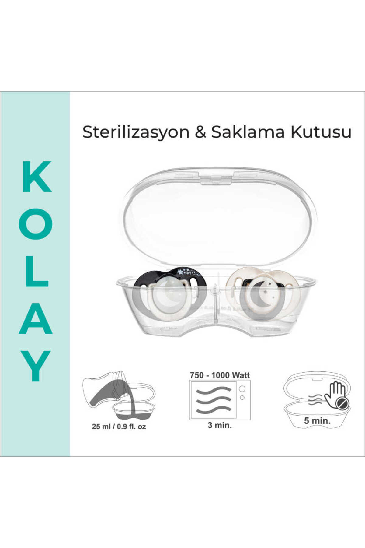 Mamajoo Ortodontik Emzik Seti 6 Ay+ Black & Pearl | İkili, Silikon, Damaklı | Sterilizasyon & Saklam fotoğrafı 7 (önizleme)