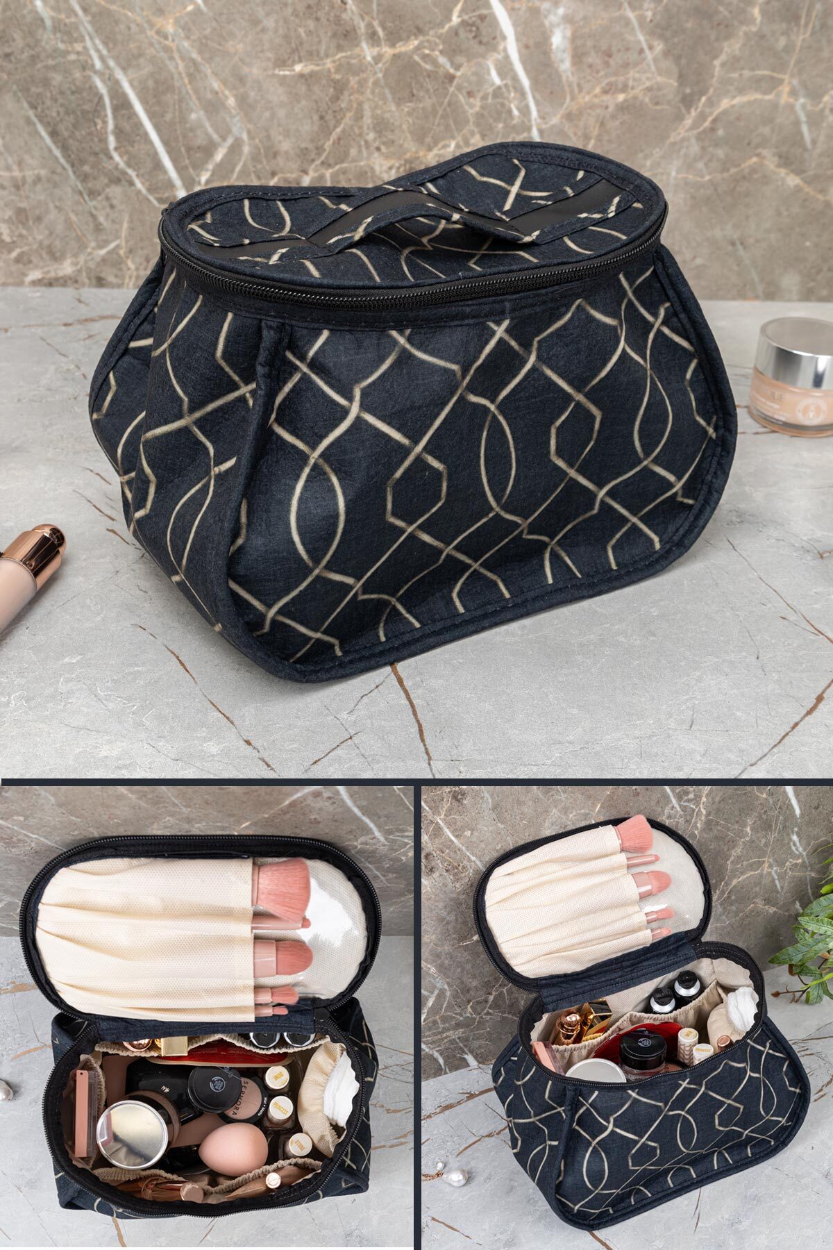 Elegant Seyahat Makyaj Çantası — مشکی 06588