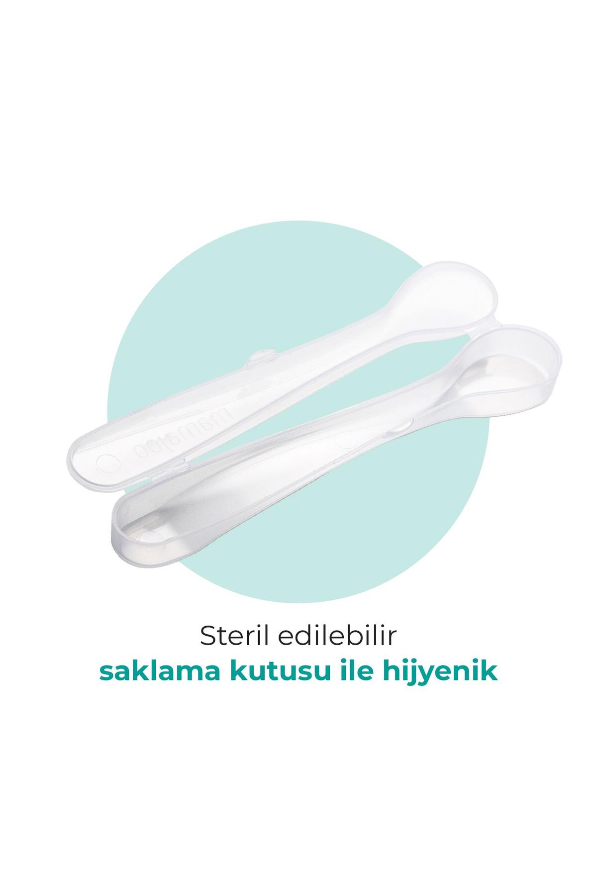 Mamajoo Ergonomik Beslenme Kaşık Seti Powder Green & Beyaz, 6 Ay+ İkili - Saklama Kabı Hediyeli fotoğrafı 4 (önizleme)