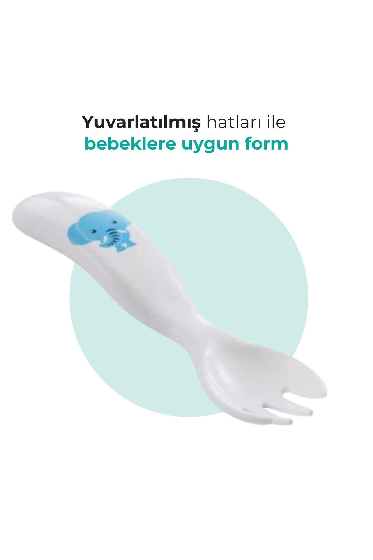 Mamajoo Ergonomik Beslenme Kaşık Çatal Seti Mavi & Fil, 6 Ay+ İkili fotoğrafı 4 (önizleme)