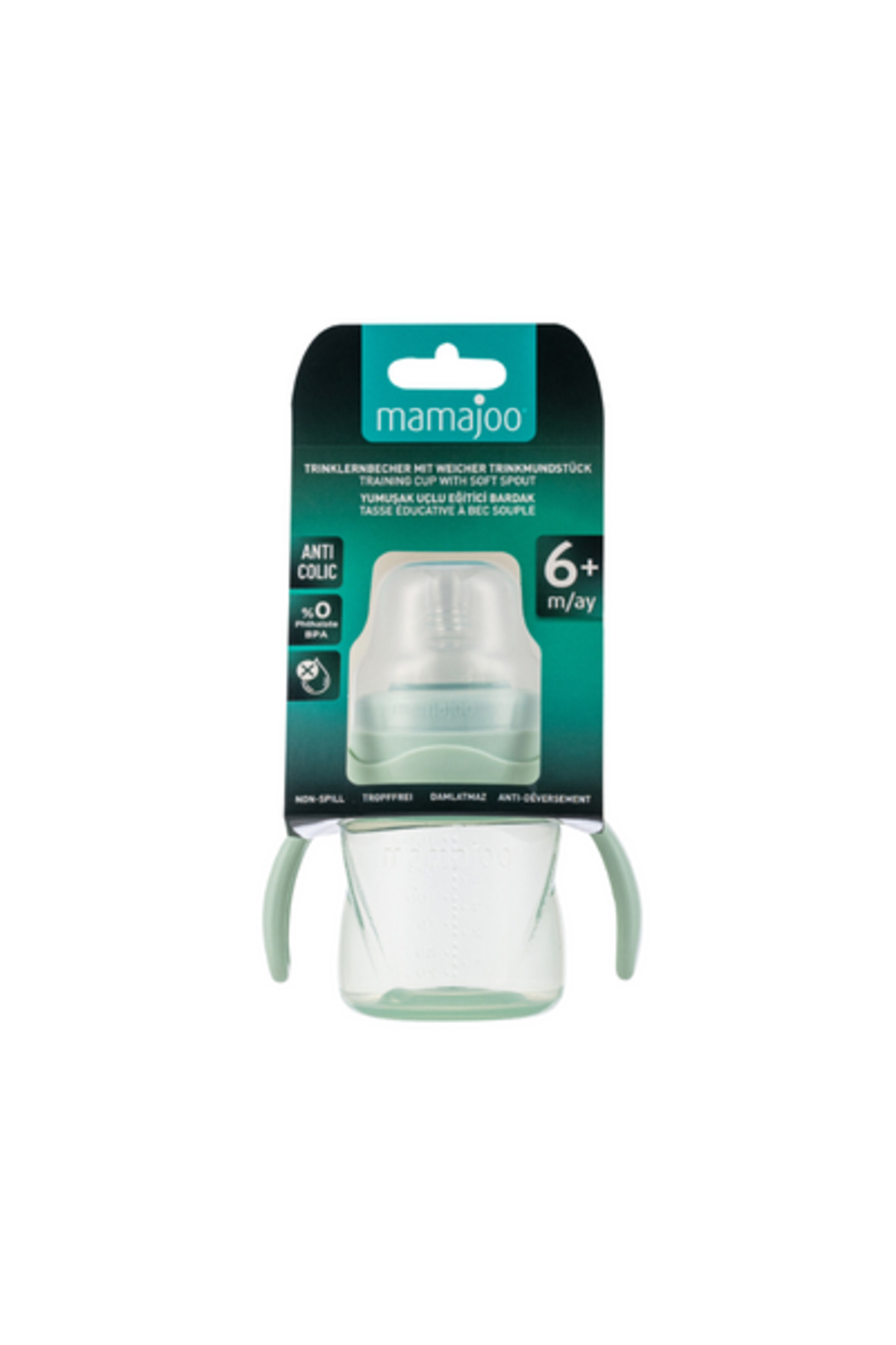 Mamajoo Antikolik Akıtmaz Alıştırma Bardağı 160 ml & İkili Ergonmik Beslenme Kaşığı - Powder Green fotoğrafı 5 (önizleme)