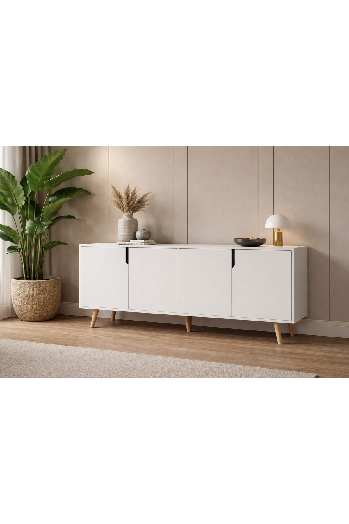 Latina Modern Console with Wooden Legs 180 Cm White
