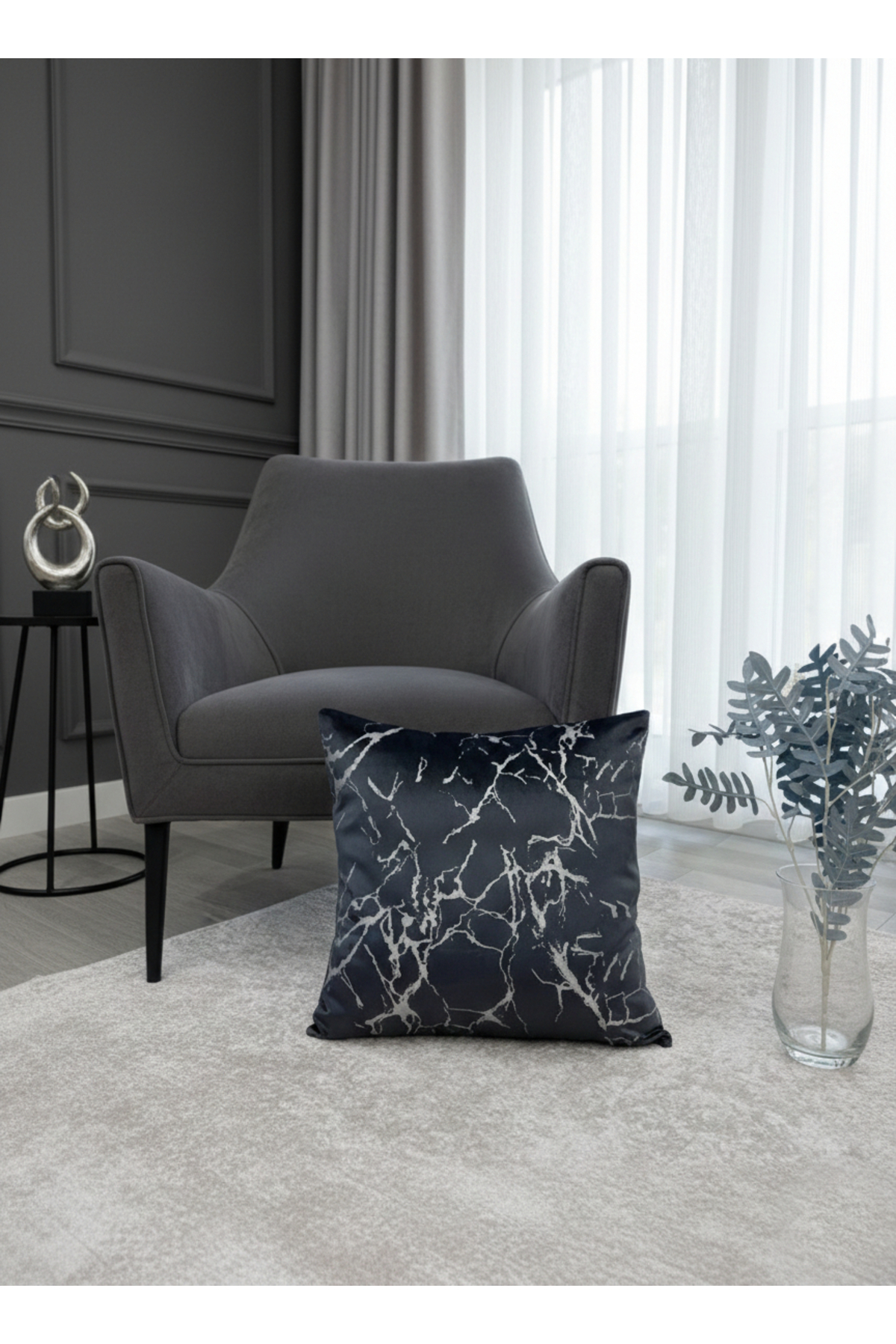 2-Piece Velvet Pillowcase with Anthracite-Silver Foil (45X45)