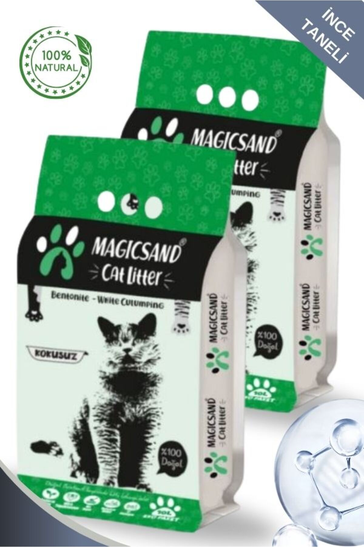magicsand Kokusuz İnce Taneli 10lt x 2 adet Bentonit Kedi Kumu