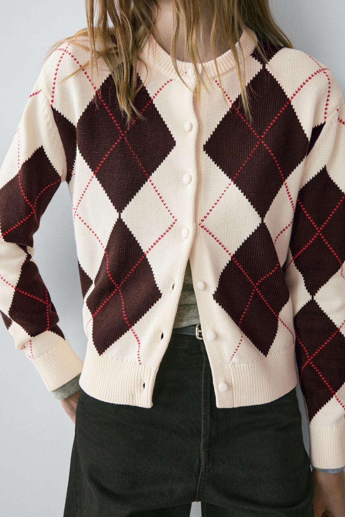 Massimo Dutti  Pamuklu baklava desenli hırka - Görsel 4