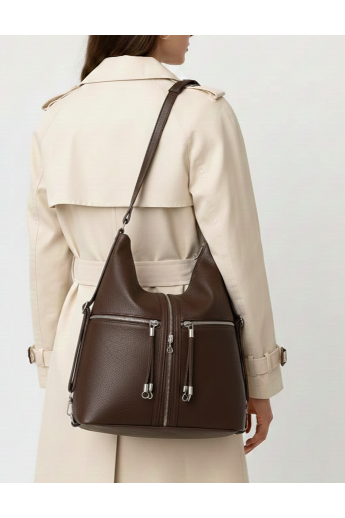 Women's Soft Faux Leather Brown Hand Shoulder and Back Suitable Bag 34*39 cm