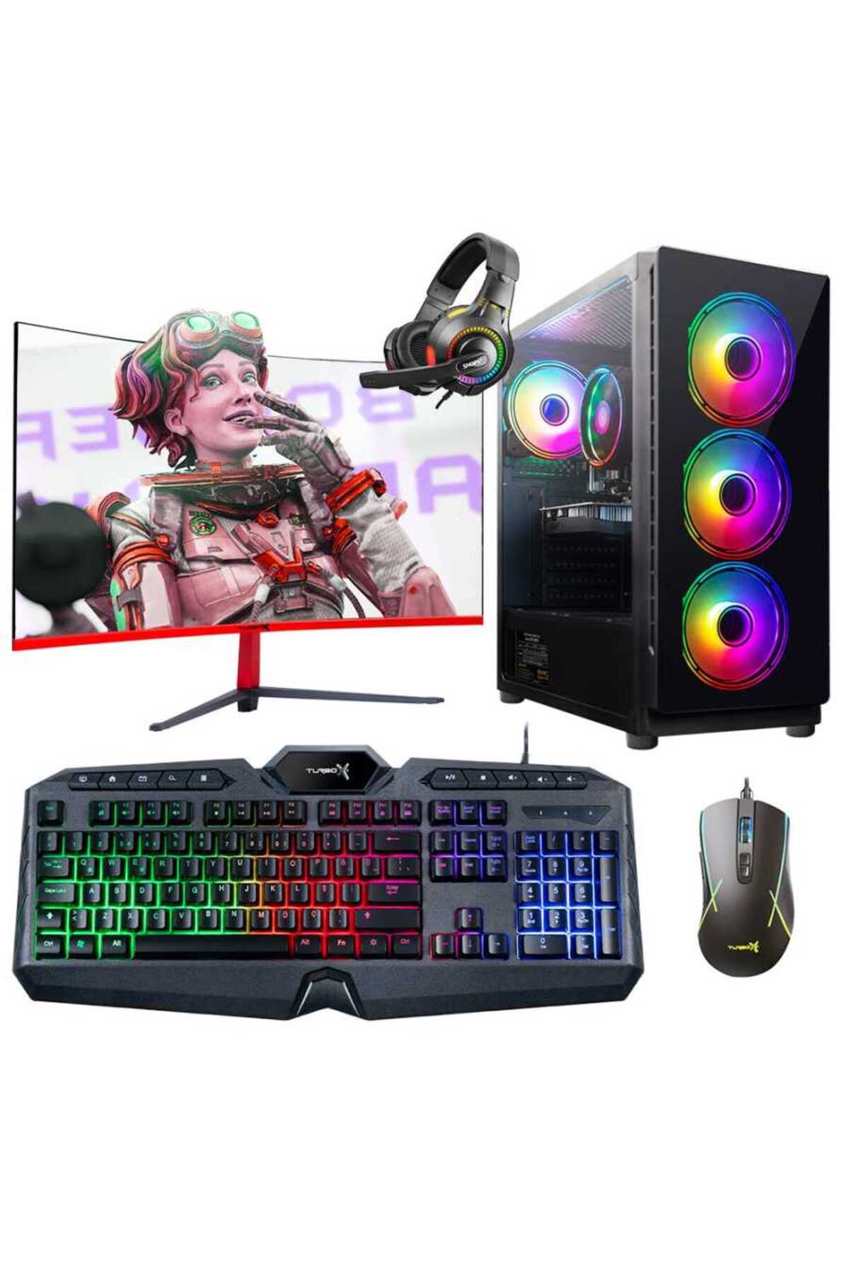 ゲーミングPCフルセット i7 GTX970 16GB SSD500+650 TURBOX Tx5267 i7 4770 16GB Ram 512GB SSD 4GB RX560 27 inç Curved