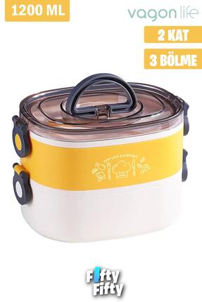 Vagonlife 1200 ML İki Kat Üç Bölme Paslanmaz Çelik Bento Lunch Box Yeni Nesil...