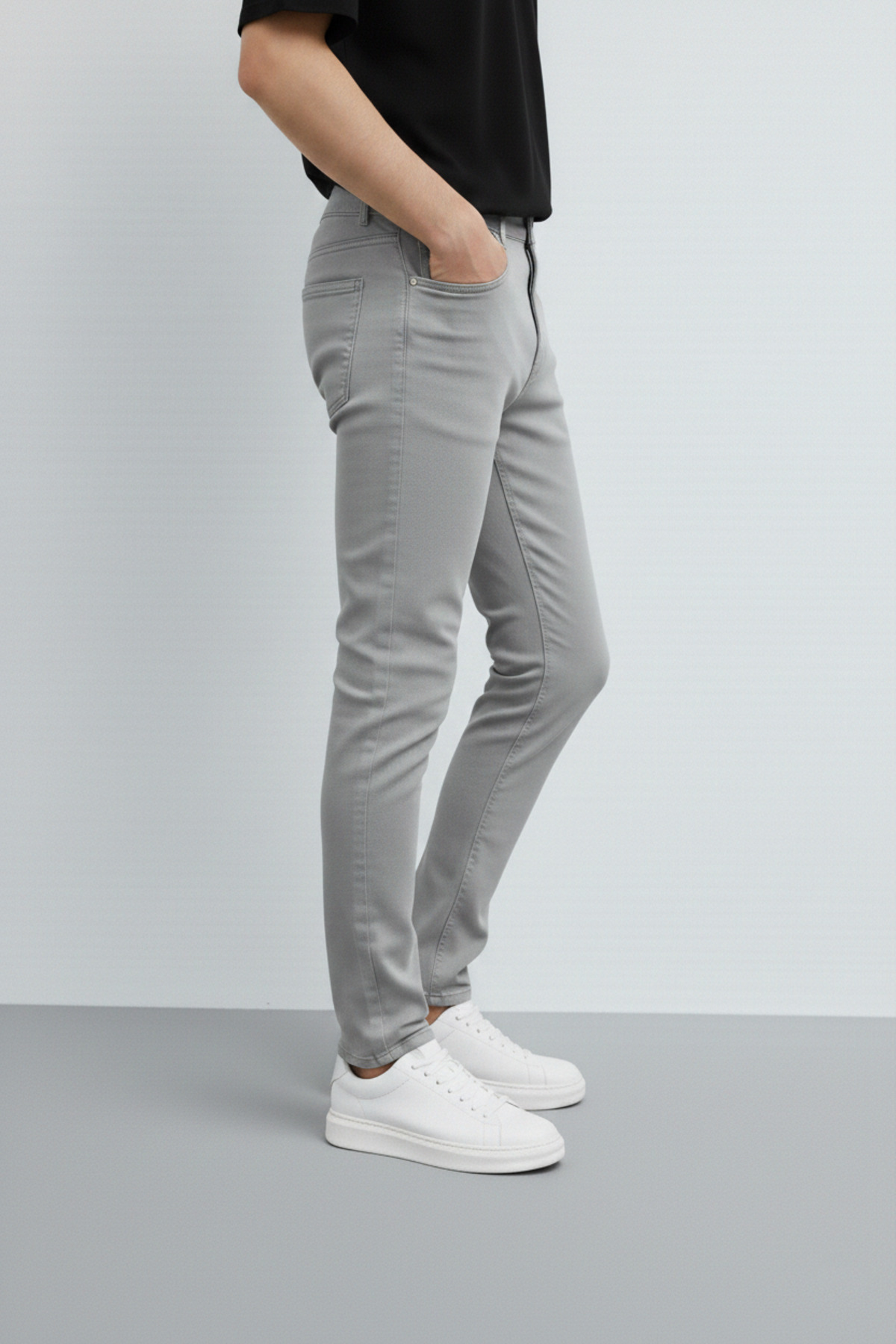 Erkek, Slim-fit, Dar Kesim, Gabardin Pantolon — خاکستری 20INP085 — تصویر 4 از 6