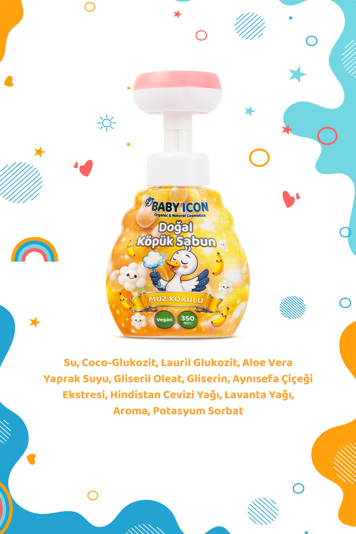 Baby İcon Doğal Çocuk Köpük El Sabunu 350 ml Muz Kokulu Vegan Parabensiz Köpük fotoğrafı 2 (önizleme)