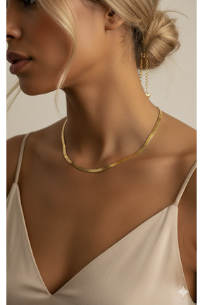 İNN JEWELLERY Altın Kaplama Yassı Model Gold Çelik Kolye