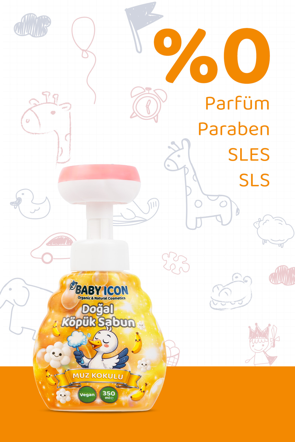 Baby İcon Doğal Çocuk Köpük El Sabunu 350 ml Muz Kokulu Vegan Parabensiz Köpük fotoğrafı 4 (önizleme)