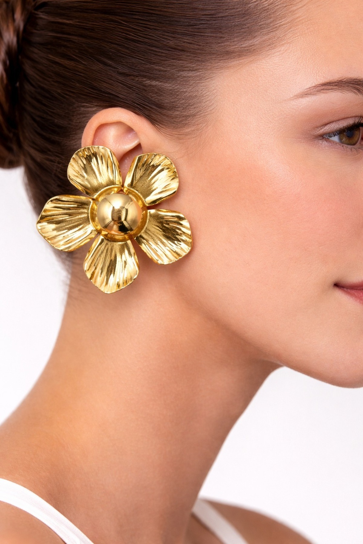 Women's Yellow Steel 5 Leaf Big Flower Nail Earrings