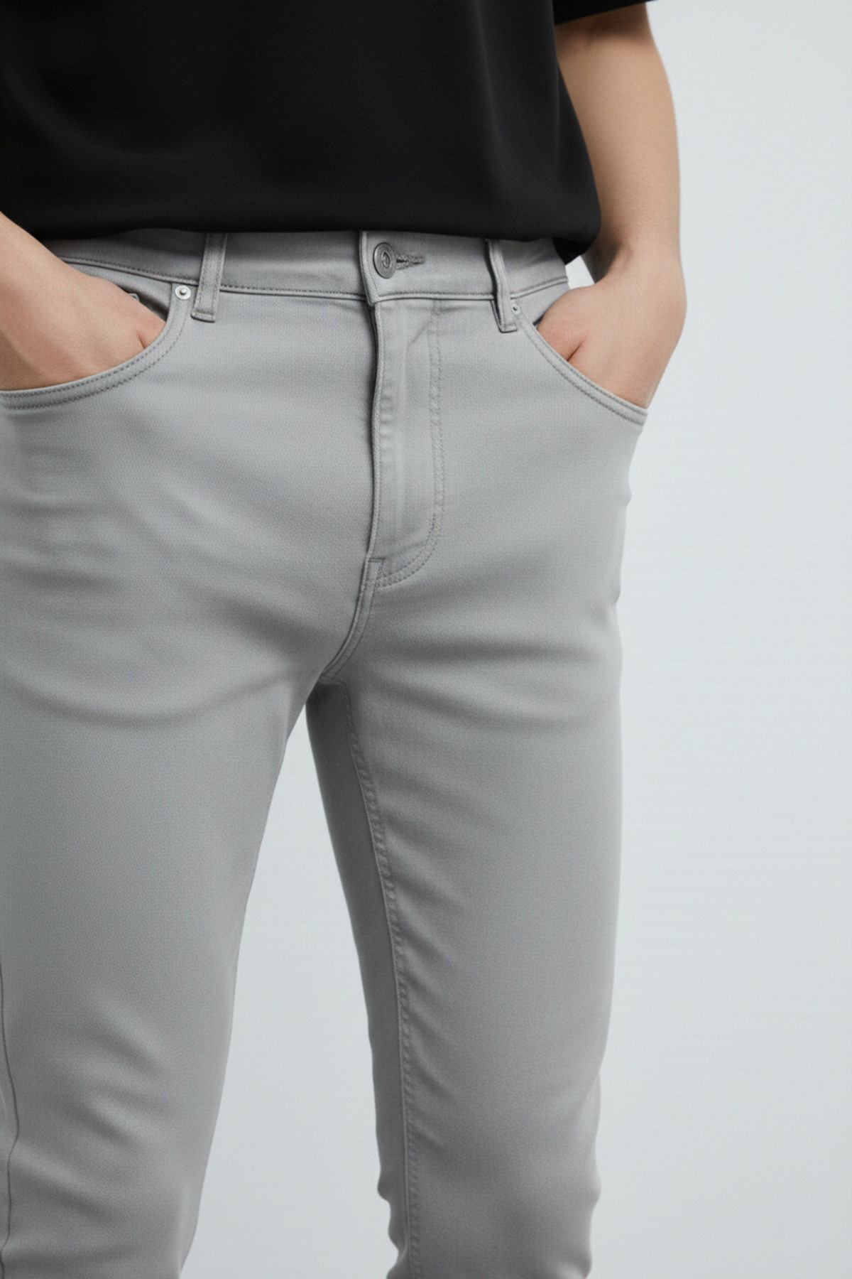 Erkek, Slim-fit, Dar Kesim, Gabardin Pantolon — خاکستری 20INP085 — تصویر 5 از 6