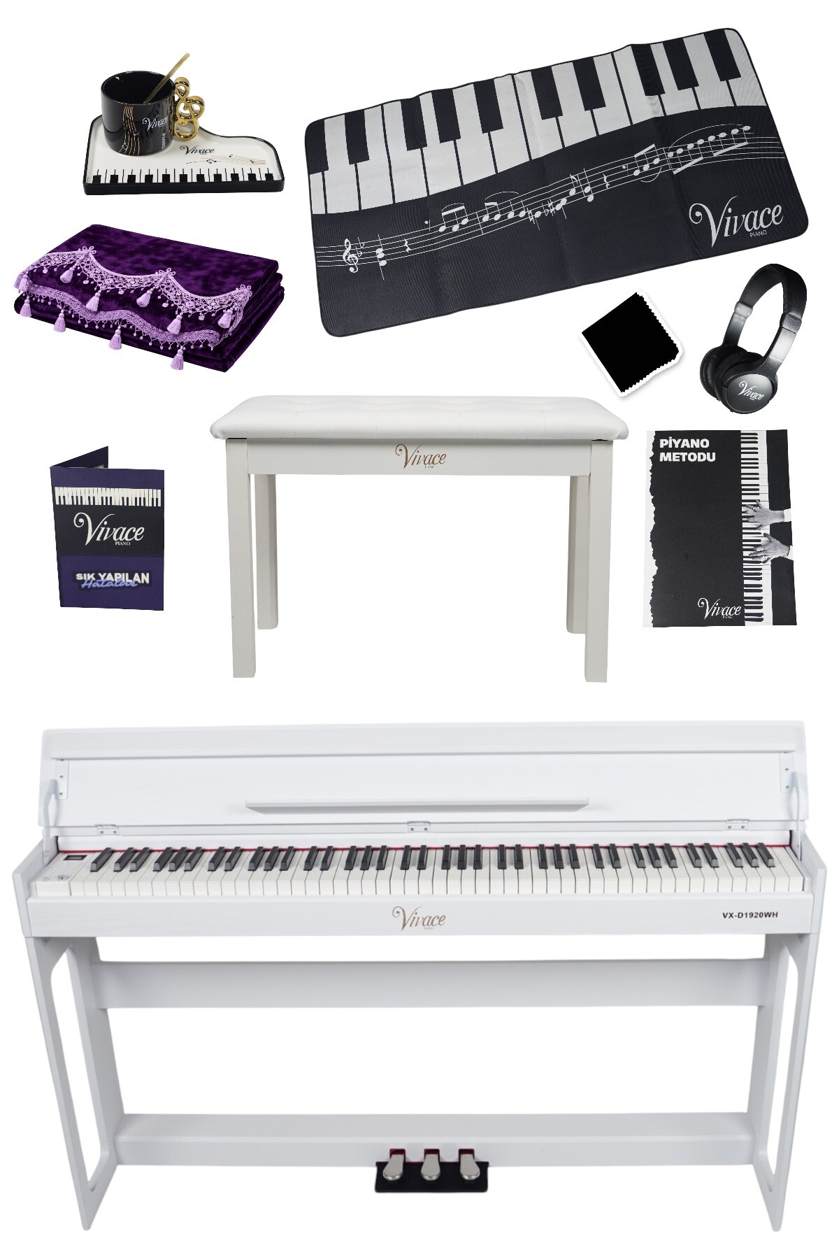 【自作044】3way-WホーンVCC White-Wood Edition Furia Vivace Piano VX-D1920WH Beyaz Mat Dijital Piyano Full Setli