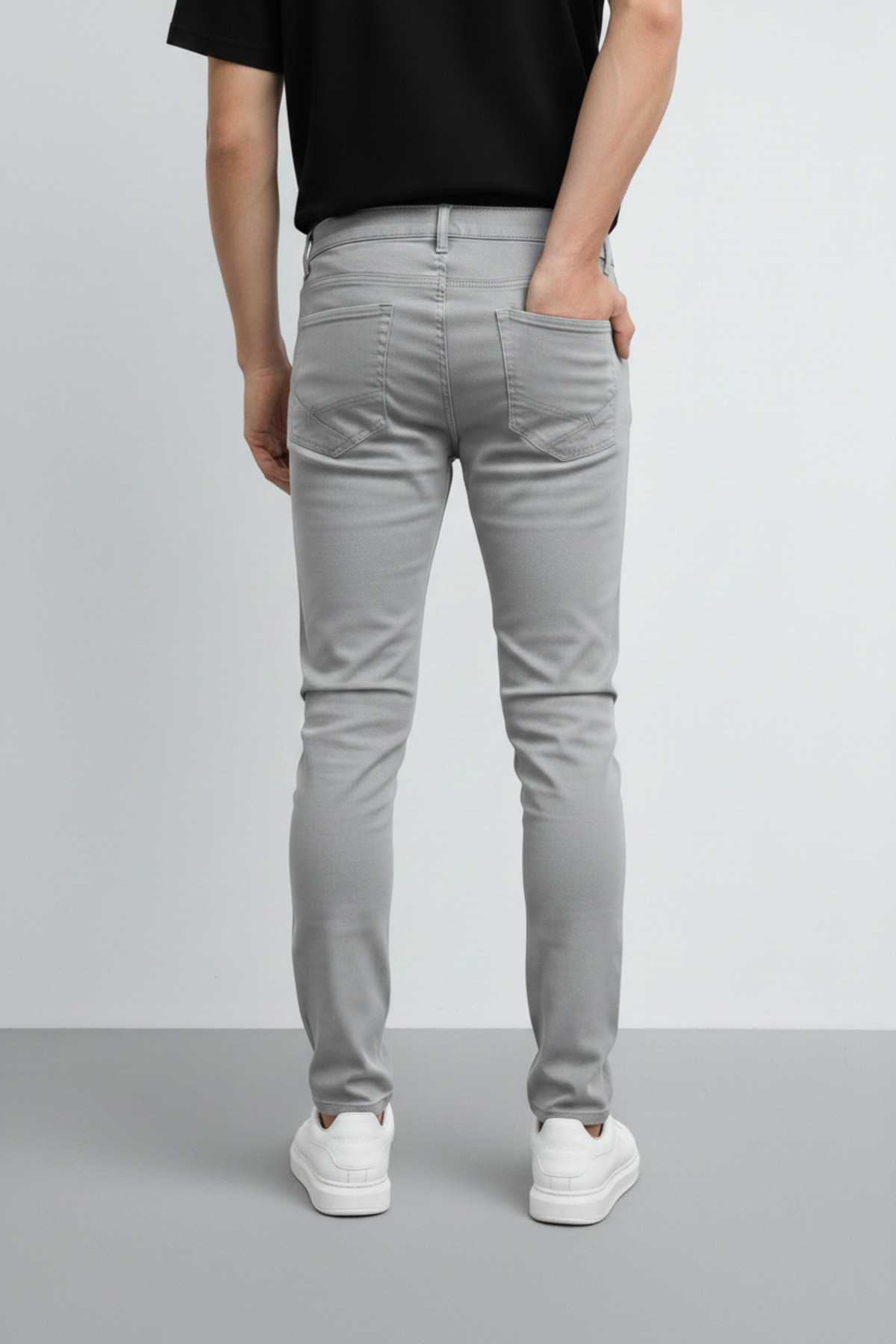 Erkek, Slim-fit, Dar Kesim, Gabardin Pantolon — خاکستری 20INP085 — تصویر 6 از 6