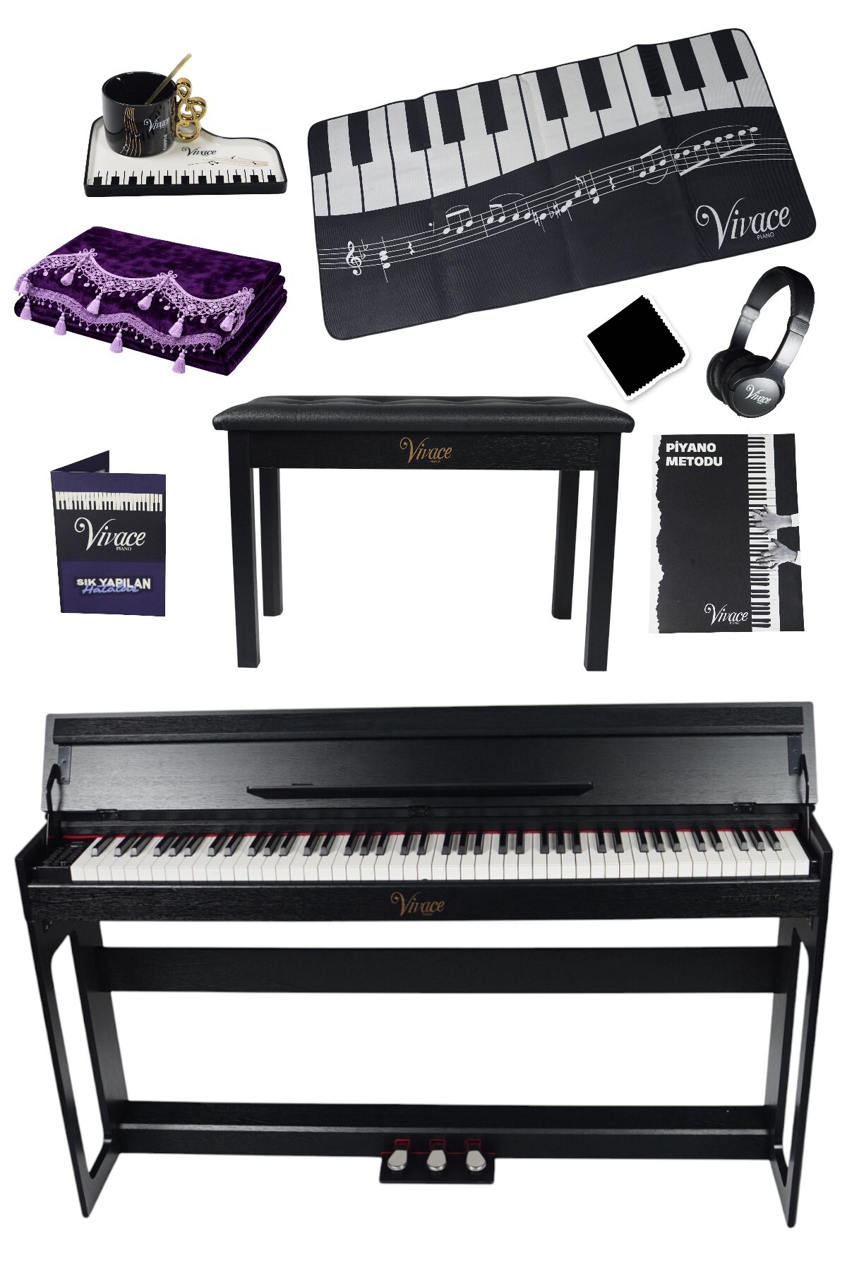AD:PIANO Ⅰ・Ⅱ・Ⅲ・IV・V セット Furia Vivace Piano VX-D1920BK Mat Siyah Dijital Piyano Full Setli