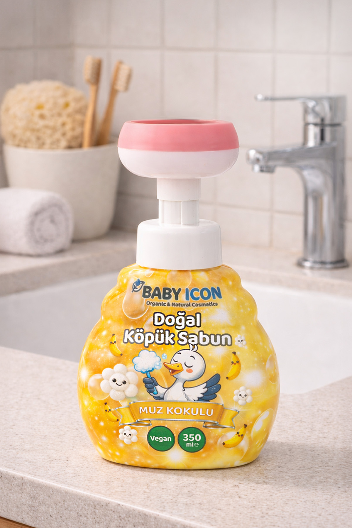 Baby İcon Doğal Çocuk Köpük El Sabunu 350 ml Muz Kokulu Vegan Parabensiz Köpük fotoğrafı 7 (önizleme)