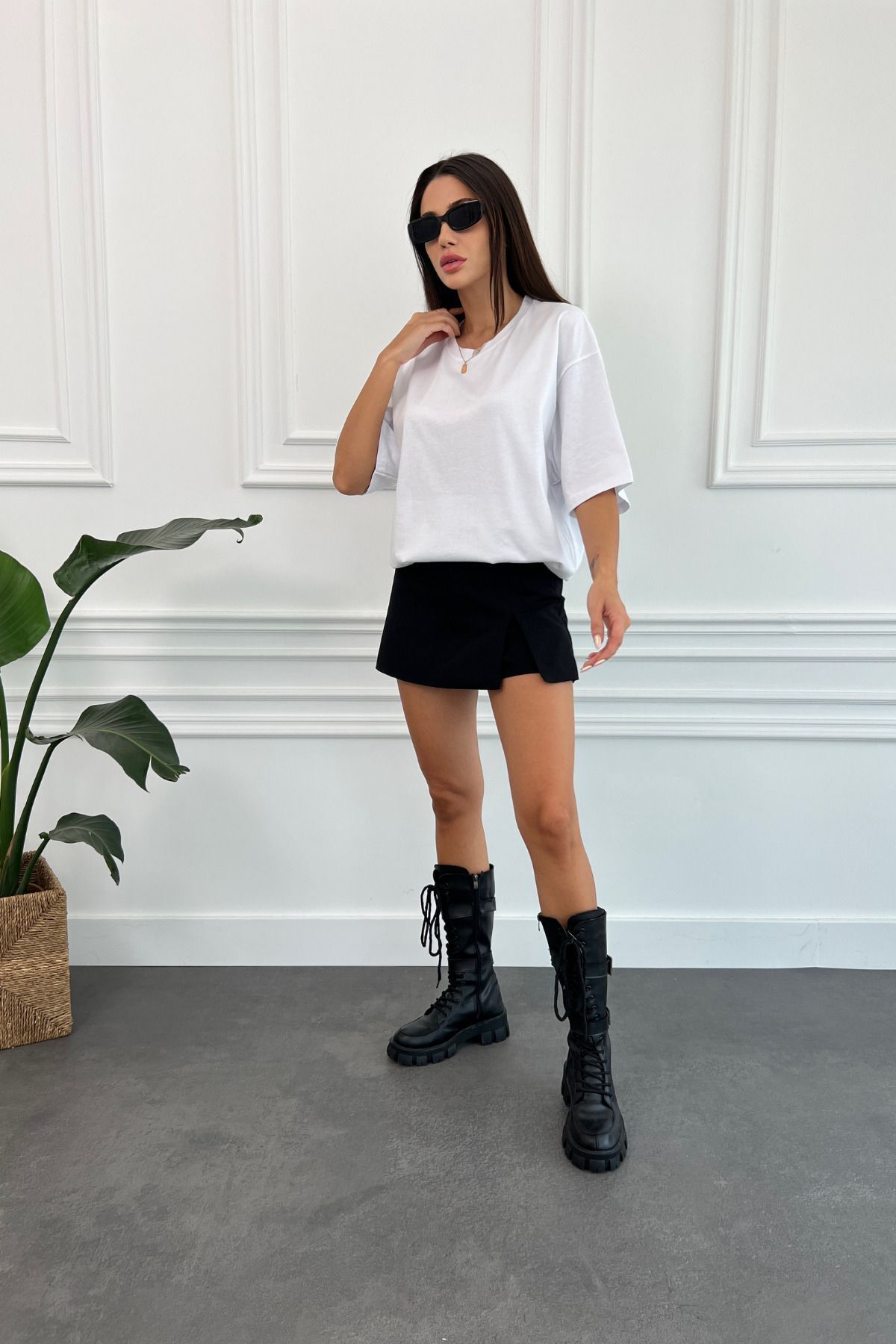 DK DAKSEL  Beyaz Renk Kadın Basic Oversize T-shirt - Görsel 4