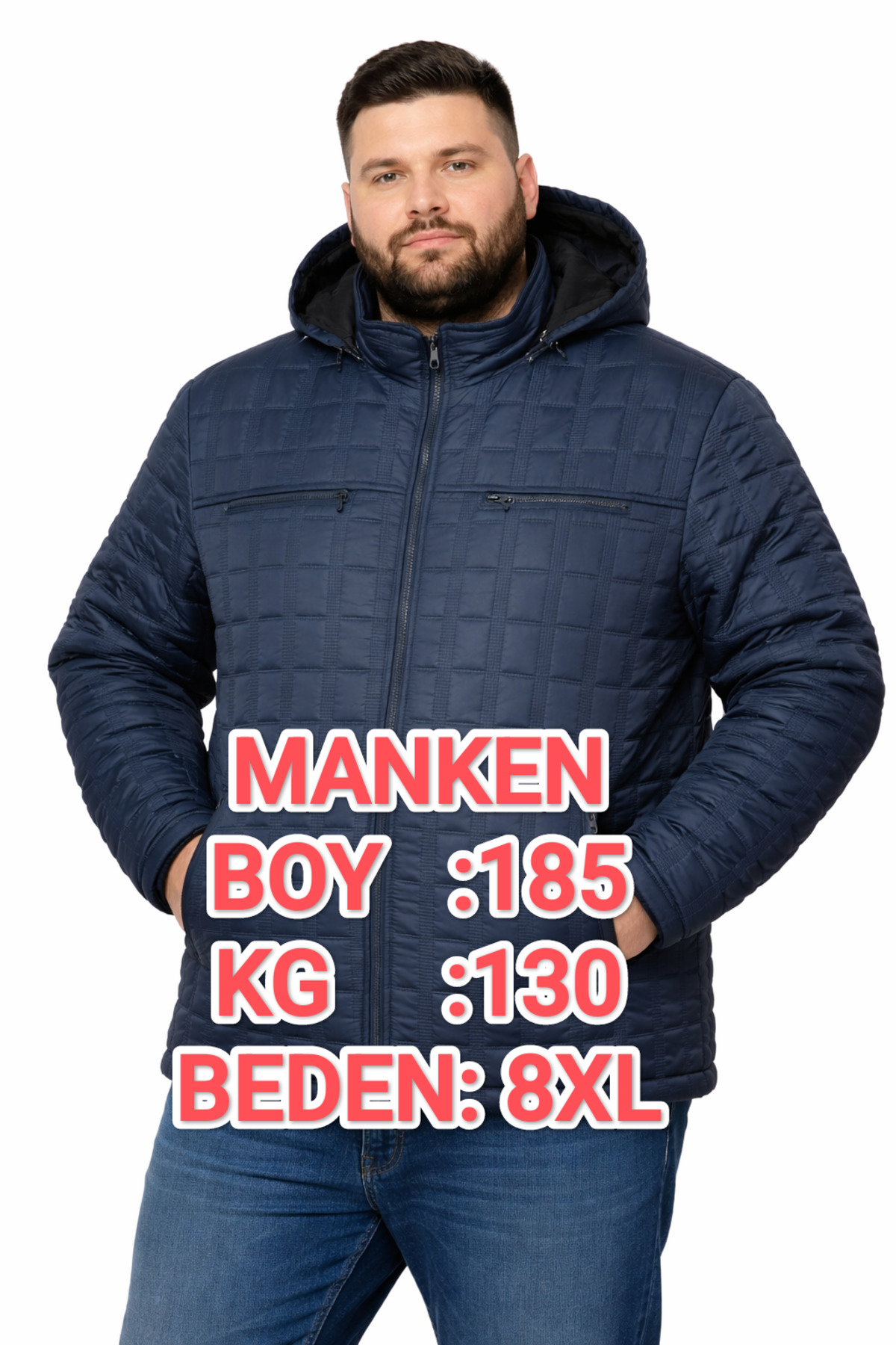 OKER Büyük Beden Erkek Seyyar Kapüşonlu Kapitone Mont,kaban 4,5,6,7,8XL. görsel 4