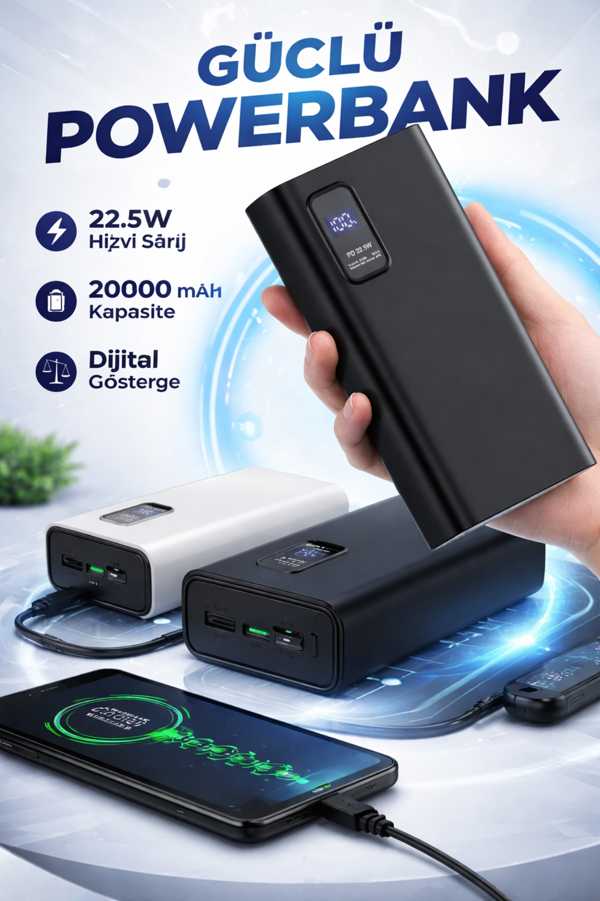 TRAVEL 20000 mAh Powerbank – 22.5W Hızlı Şarj, Mobil Cihazlar İçin Yüksek Performanslı Şarj Cihazı