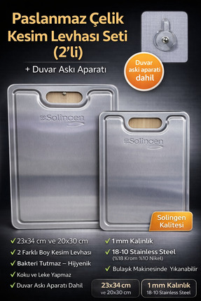 HerkeseUygun Paslanmaz Çelik Kesim Levhası - Kesme Tahtası Seti (2’li) + Duva...