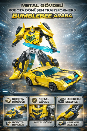 TRENDZONE Oyuncak Metal Gövdeli Robota Dönüşen Transformers Bumblebee Araba 2...