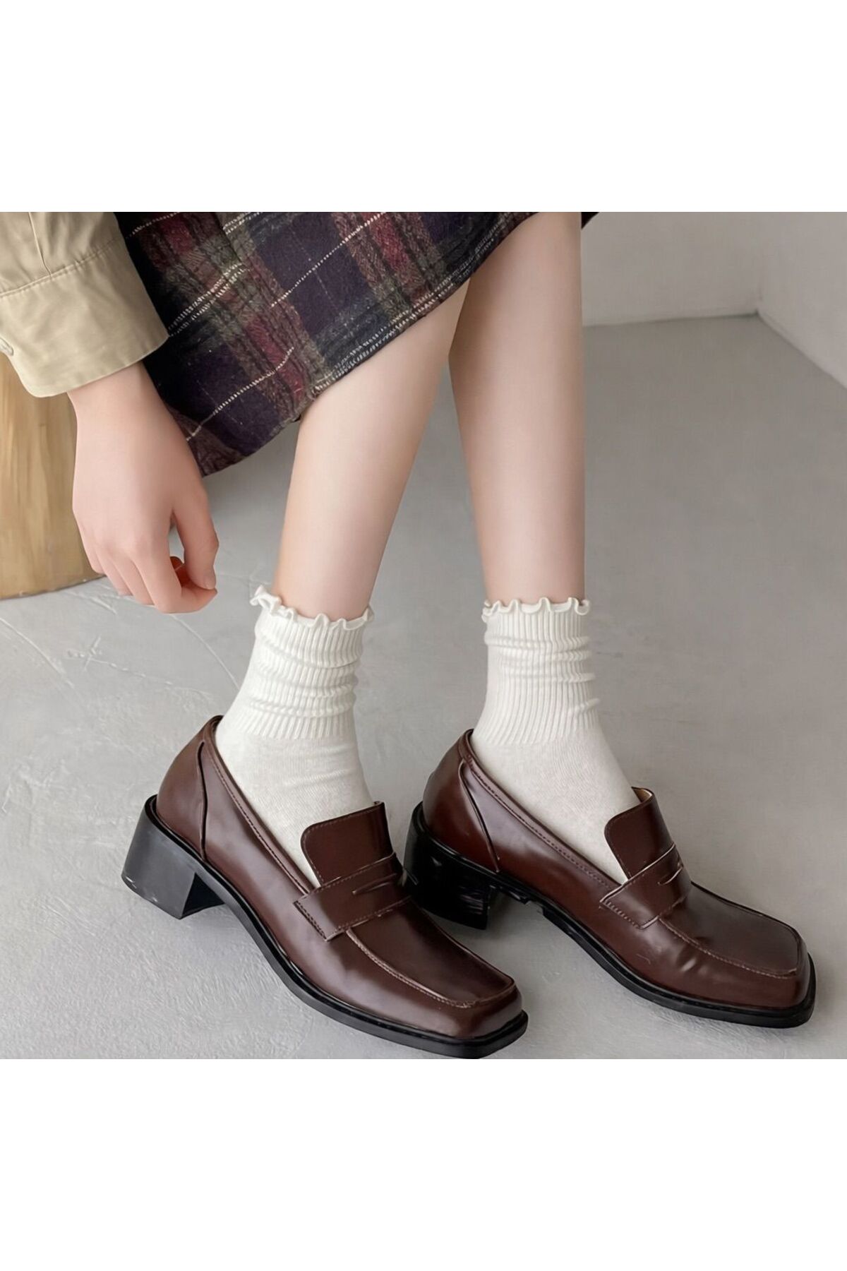 Sky Socks 5'li Fırfırlı Pamuklu Unisex Soket Çorap Seti görsel 4