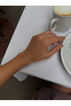 SeSa Jewelry Gold & Silver İkili Gümüş Bileklik Seti