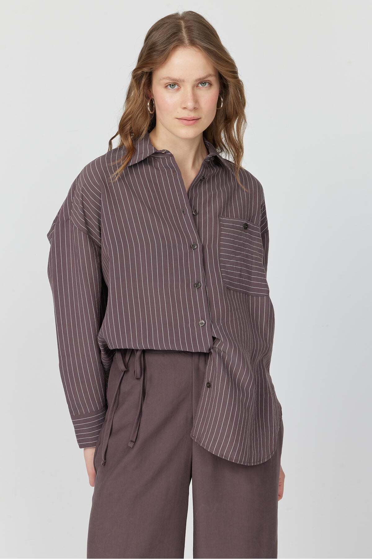 PAULMARK  Kadın Oversize Çizgili Gömlek