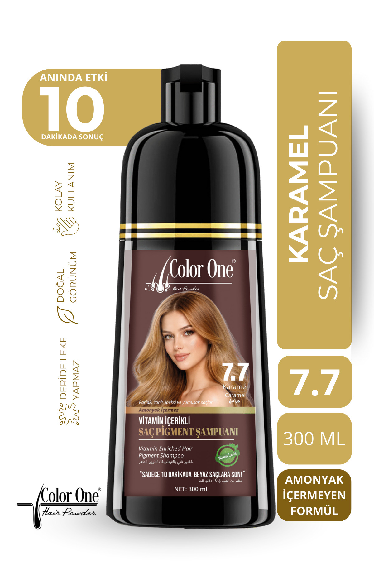 Color One Hair Powder Karamel (Caramel) Saç Pigment Şampuanı 7.7 | 300 ML & Ton Etkisi — 8684556385549