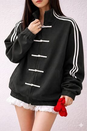 Karakedi Çin Düğüm Kapama Detay Retro Y2k Unisex Ceket