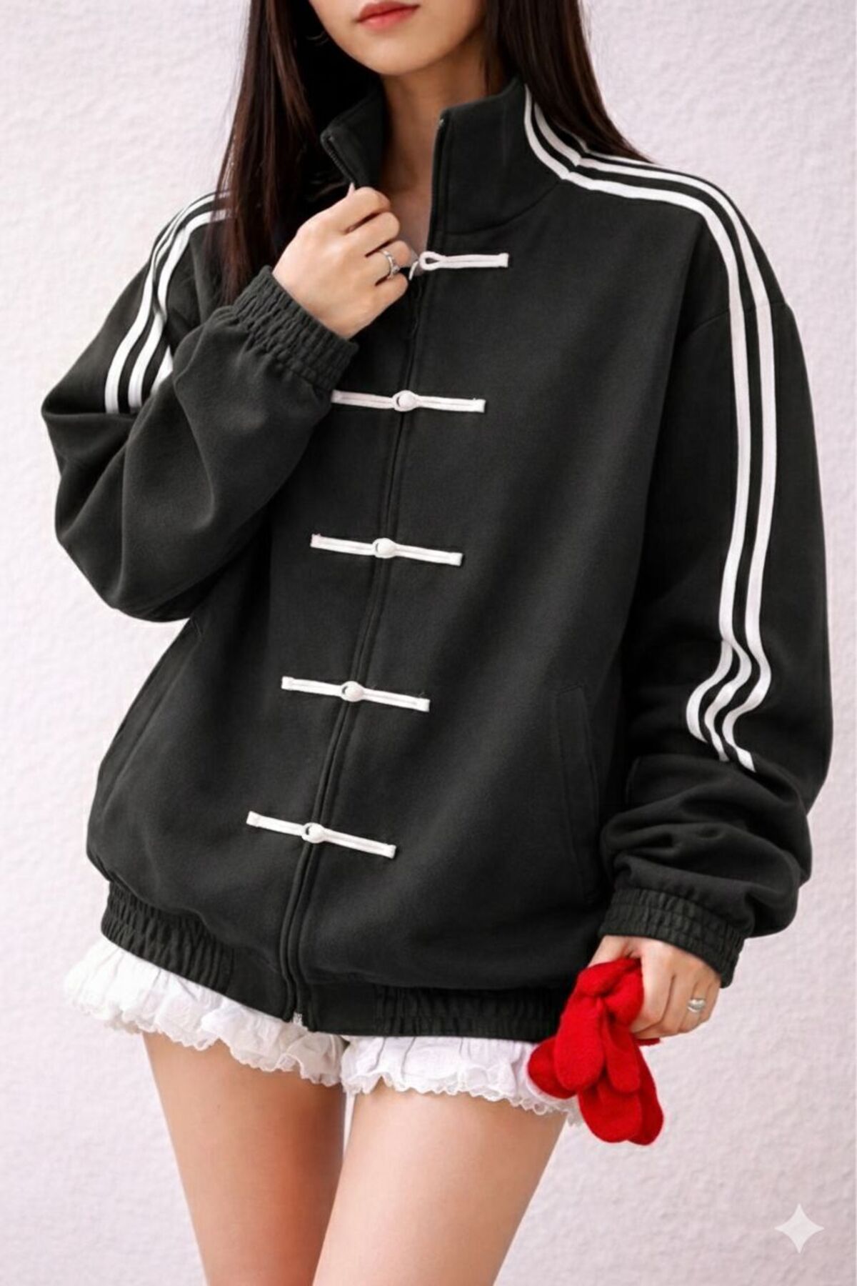 Karakedi  Çin Düğüm Kapama Detay Retro Y2k Unisex Ceket