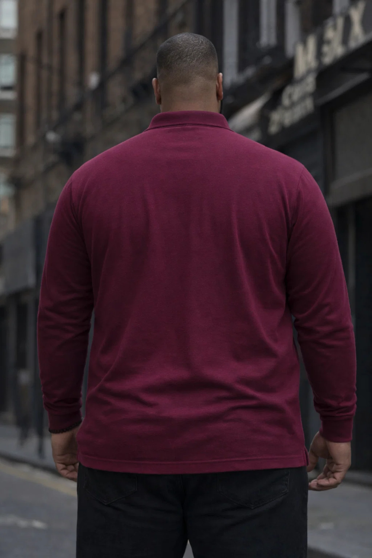 Maccali Erkek Büyük Beden Basic Polo Bordo Uzun Kollu Tişört görsel 6