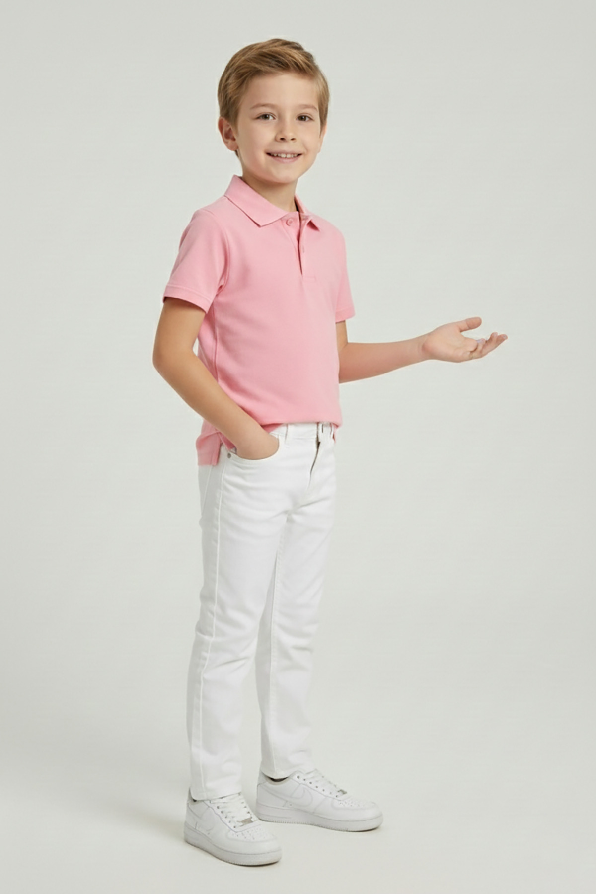 Boys Pink Polo Neck T-Shirt and White Pants Set 23 April 29 October Showwear