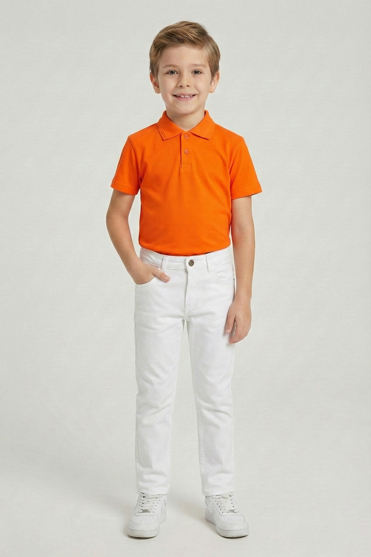 Boys Orange Polo Neck T-Shirt and White Pants Set 23 April 29 October Showwear