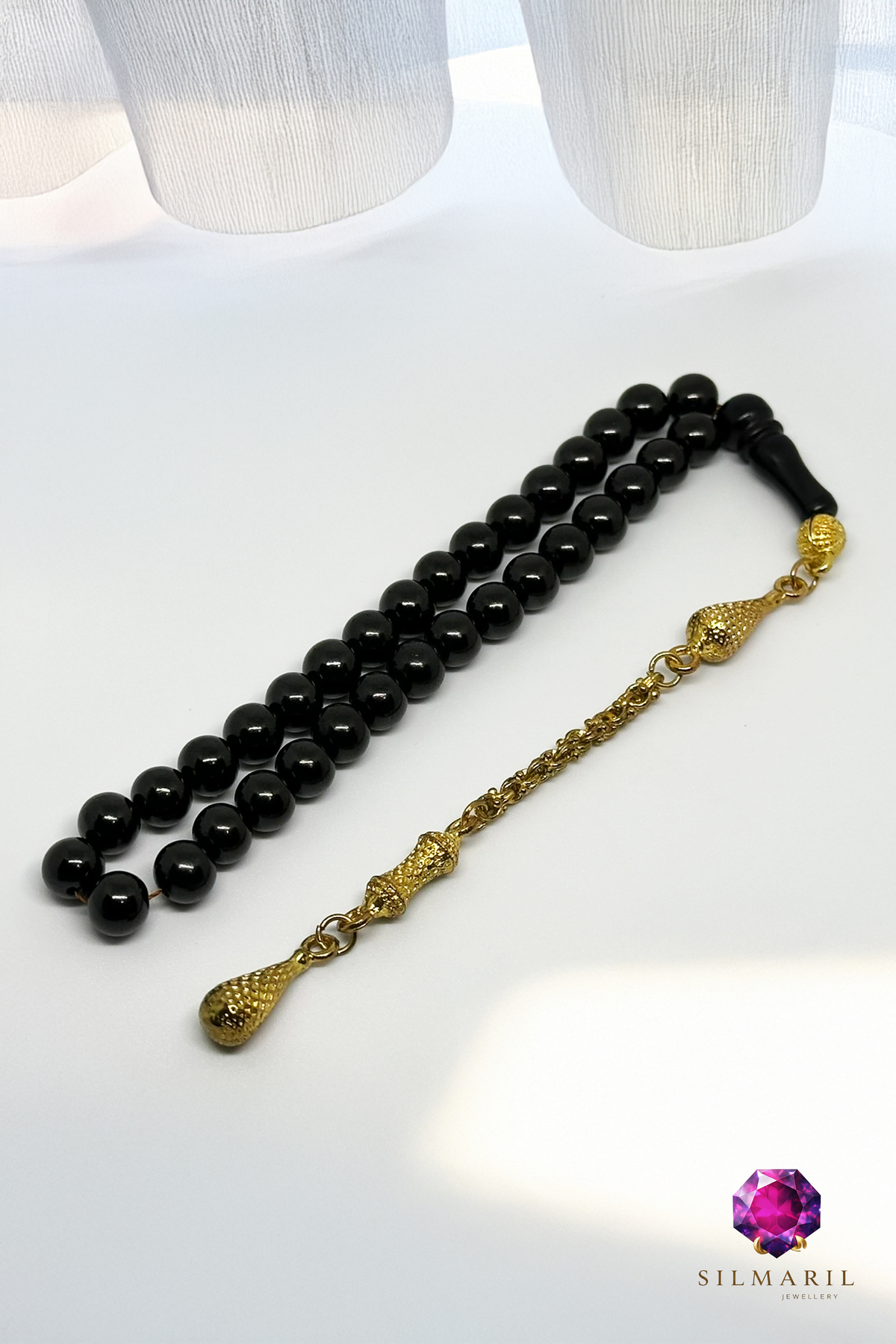 Sistemli Oltu Tesbih 33’lü Küre Kesim Sarı Alpaka Püsküllü Koleksiyonluk Erkek Hediyelik — Silmaril Store — Tespih (3)